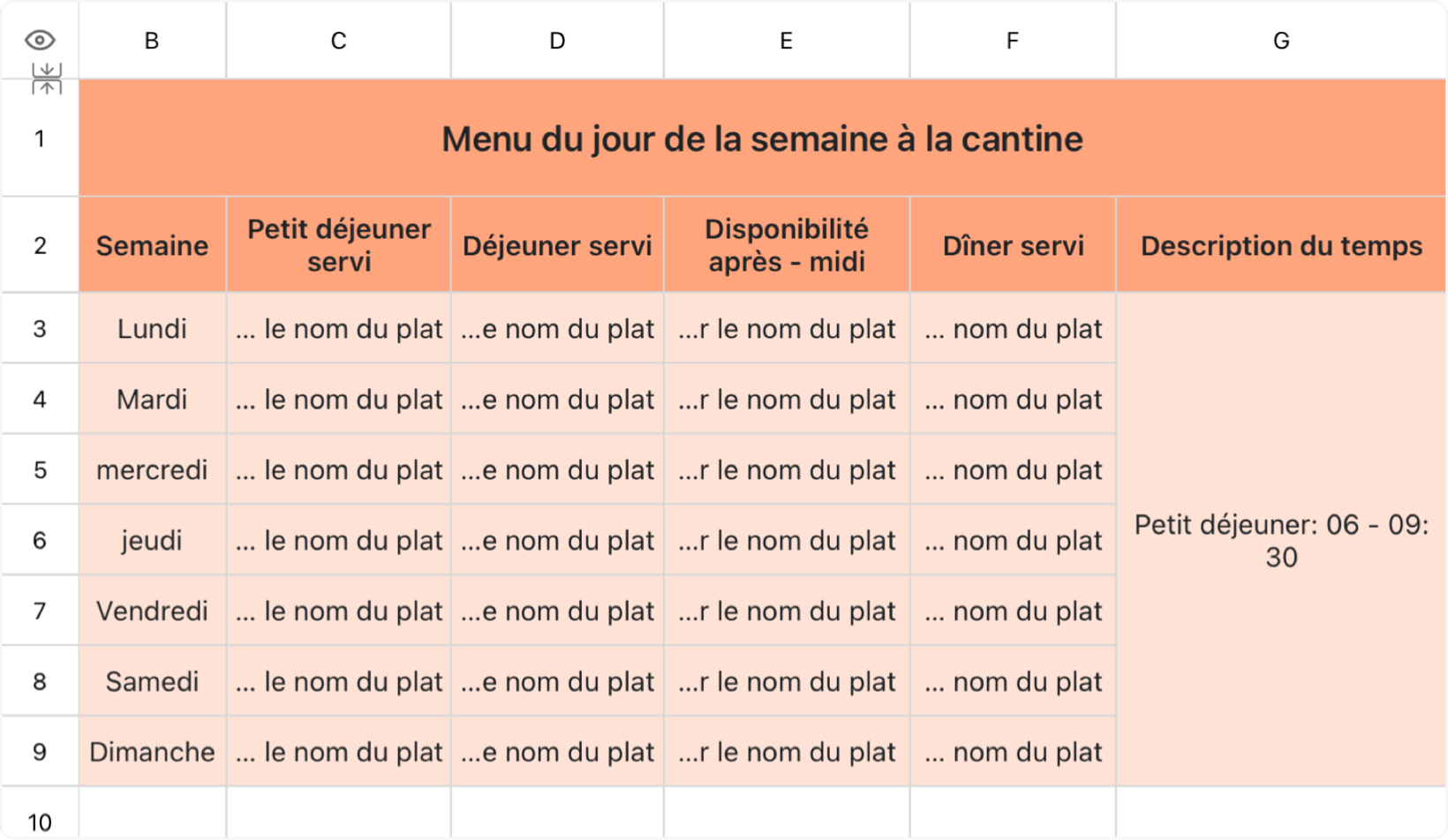 Menu du jour de la semaine à la cantine